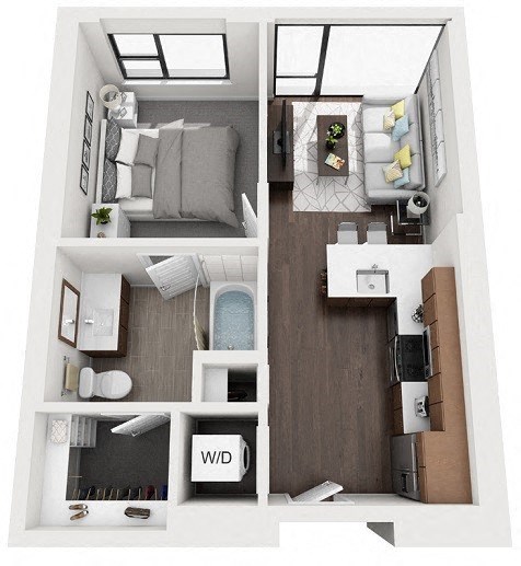 Floor plan for 1 bed, 1 bath, 559 sqft